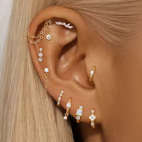 CANNER 1PC S925 Silver Classic Large & Small Diamond-encrusted Ear Rings Ear Bone Rings are Exquisit