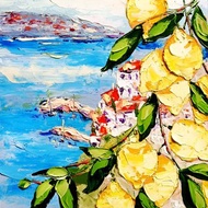阿馬爾菲義大利繪畫索倫托水果原創藝術 10x10 海岸厚塗藝術