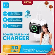 [Stella Approved] U1me. GaN 3 in 1 Charger (Apple Watch Charger) 20W PD Fast Charging Adapter Charge