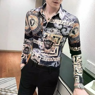 4V7J9D VERSACE102 Slim-fit Unique Printed 100% Cotton Long-sleeved Shirt Youth Handsome Flower Shirt