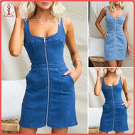 fulaide Womens Sleeveless Denim Dress Zipper Front Mini Jean Dress Summer Casual Tank Denim Dress wi