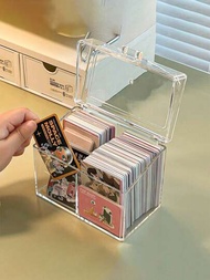 亞克力透明小卡片存儲盒,配翻轉式蓋子和分隔板,適用於盲盒、名片、可收藏卡片等組織