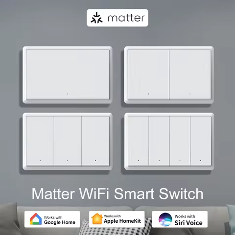 Matter WiFi Smart Wall Light Switch 1 2 3 4 Gangs with Neutral Wire Push Physical Light Switches wor