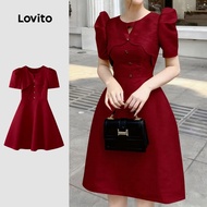 Lovito Elegant Dress Hollow Threedimensional Sleeve Design Spring/summer Christmas Claret Dress for 
