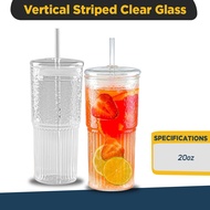 20oz Vertical Striped w/ Straw Clear Glass