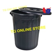 50LBlack Garbage Bin with Cover / Pail with Cover / Dustbin / Tong Sampah