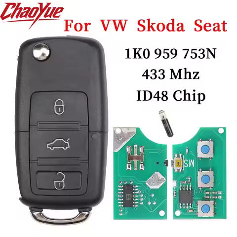 ChaoYue for VW Touareg Audi A8 Proximity Flip Remote Key ID48 Chip 433MHz 5K0837202BH - 1K0 959 753N