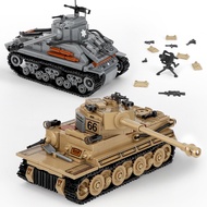 2-in-1 Army Tank Toy Building Set, Includes German Tiger and American Sherman Models, Compatible wit