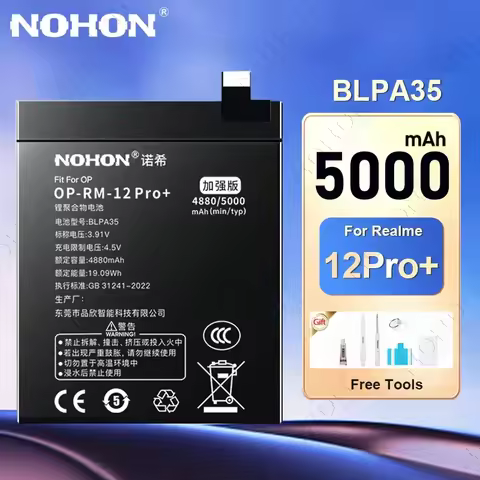 NOHON Battery for Realme 12 Pro Plus 12Pro+ 10 8 7 6 X X2 X3 X5 X7 X50 XT GT Master Neo C12 C15 C17 
