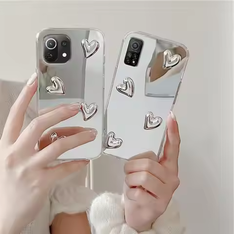 Cute 3D Love Heart Mirror Silicone Case For Xiaomi Mi 11 Lite 4G 5G NE 11T Pro 11i 10 10T Back Cover