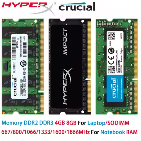 Crucial HyperX DDR2 DDR3 DDR3L Laptop Memory RAM 8GB 4GB 2GB 667 800 1066 1333 1600 1866MHz PC2-5300