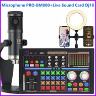 Dj18 Live Sound Card + Pro-BM800 Microphone, Mixer for PC Mobile Live Streaming Anchor Laptop/PC/Mob