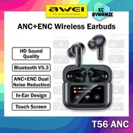 Awei T56 ANC + ENC Wireless Earbuds Touch Screen Earbuds Earphone Awei Bluetooth Earbuds Headphone