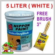 5L ( 5 LITER WHITE ) NIPPON EASYWASH ( FREE 3" NIPPON BRUSH ) EASY WASH PAINT FOR INTERIOR MATT FINISH