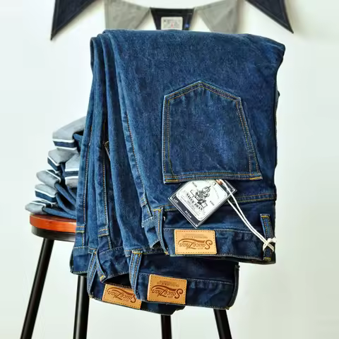 Saucezhan 315XX-18SX Men Jeans Washed Jeans Selvedge Denim Jeans for Men Distressed Jeans Taper Fit 