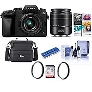 Panasonic Lumix DMC-G7 Mirrorless Camera with Lumix G Vario 14-42mm and 45-150mm Lenses Lens, Black - Bundle with Camera Case, 32GB SDHC Card, 46mm/52mm UV Filters, Pc Software Pack and More