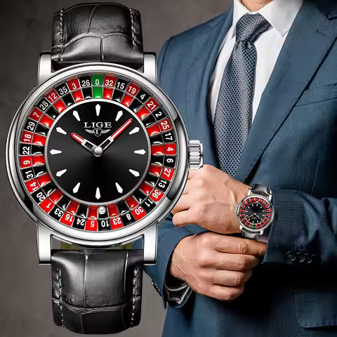 New LIGE Quartz Man Watch Fashion Luxury Creative Casino Game Dial Design Leather Casual Sports Wate