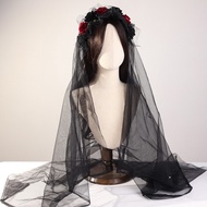 halloween accessories Black Veil Lolita Headwear Red Rose Gothic Hair Band Lolita Accessories Wreath