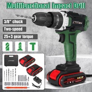 XTITAN Drill Cordless Set Drill Battery Hand Drill Impact Drill Bateri Screwdriver Hammer Drill Bits