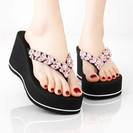 Women's Flip-flops with Sparkling Pink Rice Stone - Sole Height 5cm 7cm 9cm Flattering Feet tm