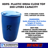 PLASTIC DRUM 200 LITERS (ONE USED) CLOSE TOP 2nd hand good condition