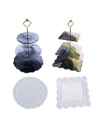 3層不規則波浪方形圓形托盤展示架杯墊餐具蛋糕盤矽膠模具