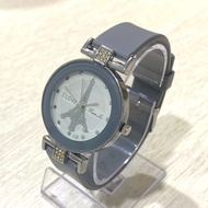 Jam Tangan Wanita Remaja Fashion Desain Mewah Motif Paris Tali Rubber