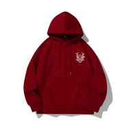 HUIJINGNIAO  แจ็คเก็ตขนแกะไซส์ใหญ่สำหรับทุกเพศเสื้อฮู้ดทรงหลวมปีพิมพ์ลายมังกรเสื้อคู่ลำลอง