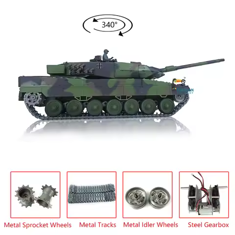 US Stock HENG LONG 1/16 Scale 7.0 Upgraded Metal Ver German Leopard 2A6 RC Tank 3889 Metal Tracks Ge