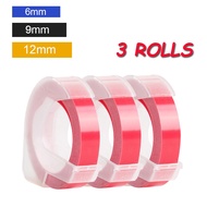 3PCS Pink Roll 3d Label Plastic 6/9/12mmx3M Embossing Tape Refill For Dymo 12965 1610 1880 Motex E10