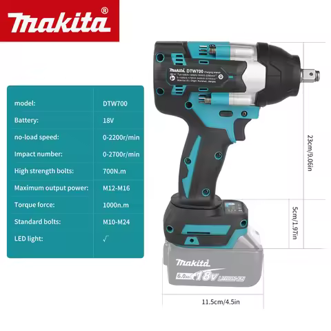 Makita DTW700 Cordless Impact Wrench with Forward/Reverse Switch for Quick Tightening and Loosening 