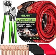 GearIT 4 Gauge CCA Ground Wire (25FT Each - Black and Red) All-in-One Kit: Crimping Tool, Cutter, 15 Lugs, and 20 Heat Shrink Wrap