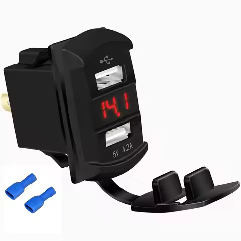 A82M-USB Marine For Rocker Switch 12V Dual Ports 4.2A Waterproof Outlet Socket Digital Voltmeter For