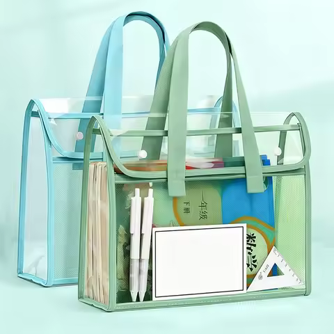1pc Large Capacity Portable Handheld Folder, Expandable Transparent Waterproof File Storage Bag, Sel