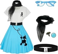 1950s Poodle Skirts Sock hop Outfits Women 50s Poodle Dress with Belt Glasses Earrings and Scarf, Z3