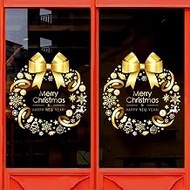 2Pcs XL Winter Golden Wreath Clings for News Years Whole Large Xmas Wreath Window Stickers Large DIY