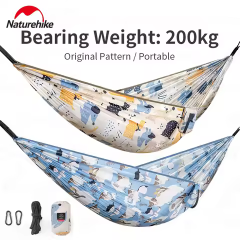 Naturehike Outdoor Camping 1~2 People Parent-Child Printing Hammock 240T Portable Swing Hanging Bed 