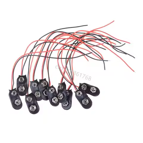 10 Pack 9V Battery Clip Connector I Type Faux Leather Long Cable Housing Connection Black Red Wires 