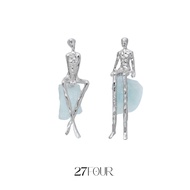 Abstract Couple 925 silver earrings with natural aquamarine stones - 27FOUR