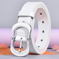 Golden Six Fox White Belt Ladies Genuine Leather Pin Buckle Cowhide Belt Women's Decoration All-Matc