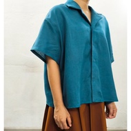 亞麻 | 海軍藍亞麻領襯衫