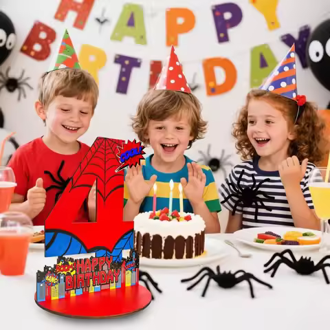 Spider Theme 3rd 4rd 5rd Birthday Number Sign Centerpiece, Wooden Table Decoration Photo Props for S