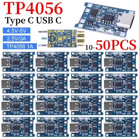10-500pcs Type-C USB C 5V 1A 18650 tp4056 Lithium Battery Charger Module charging board with protect