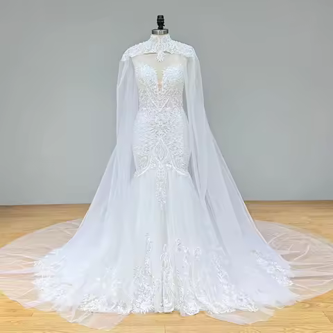 Hire Lnyer High Quality Beads Pearls Shiny Sequins Appliques 2 Pieces Mermaid Wedding Dress Wtih Sha