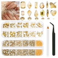 2680Pcs Champagne Gold Nails Rhinestones, 120Pcs Big Golden Nail Charms, Diamond Gems Stones with K9