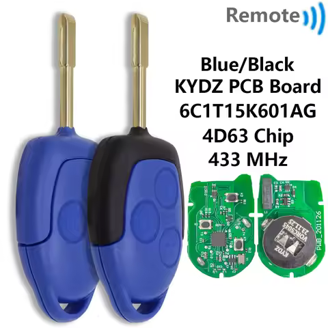 Great 6C1T-15K601-AG 4D63 Chip 433MHz KYDZ PCB Board FO21 Blue/Black Blade Car Remote Key For Ford T
