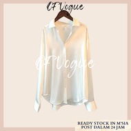 OFVOGUE Women Blouse Satin Blouse Plus Size Long Sleeve Loose Blouse Hitam Fashion Temperament Gener