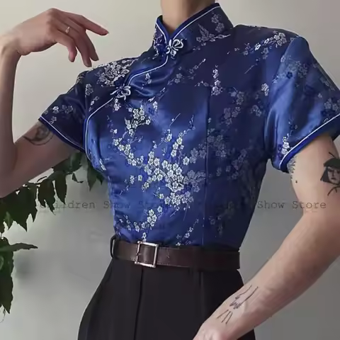 Short Sleeve Tang Clothes Traditional Qipao Tops Chinese Style Costume Lady Fashion Jacquard Blouse 
