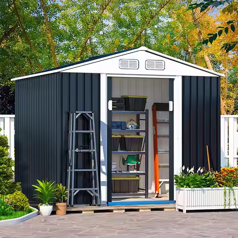 Hot Sale Easy Assembly Tool Shed 4*4ft 6*8ft 8X10ft 8*12ft Apex Metal Garden Shed Waterproof Storage