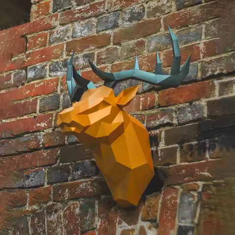 66cm Reindeer Head Paper Model Home Decor Bar Wall Decoration Art Props Paper Craft 3D DIY Puzzles E